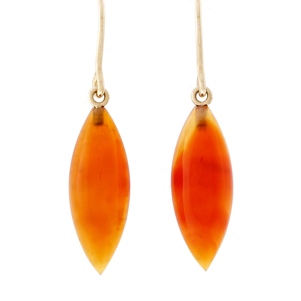 14K Yellow Gold  Orange Translucent Calcedony Dangle Earrings