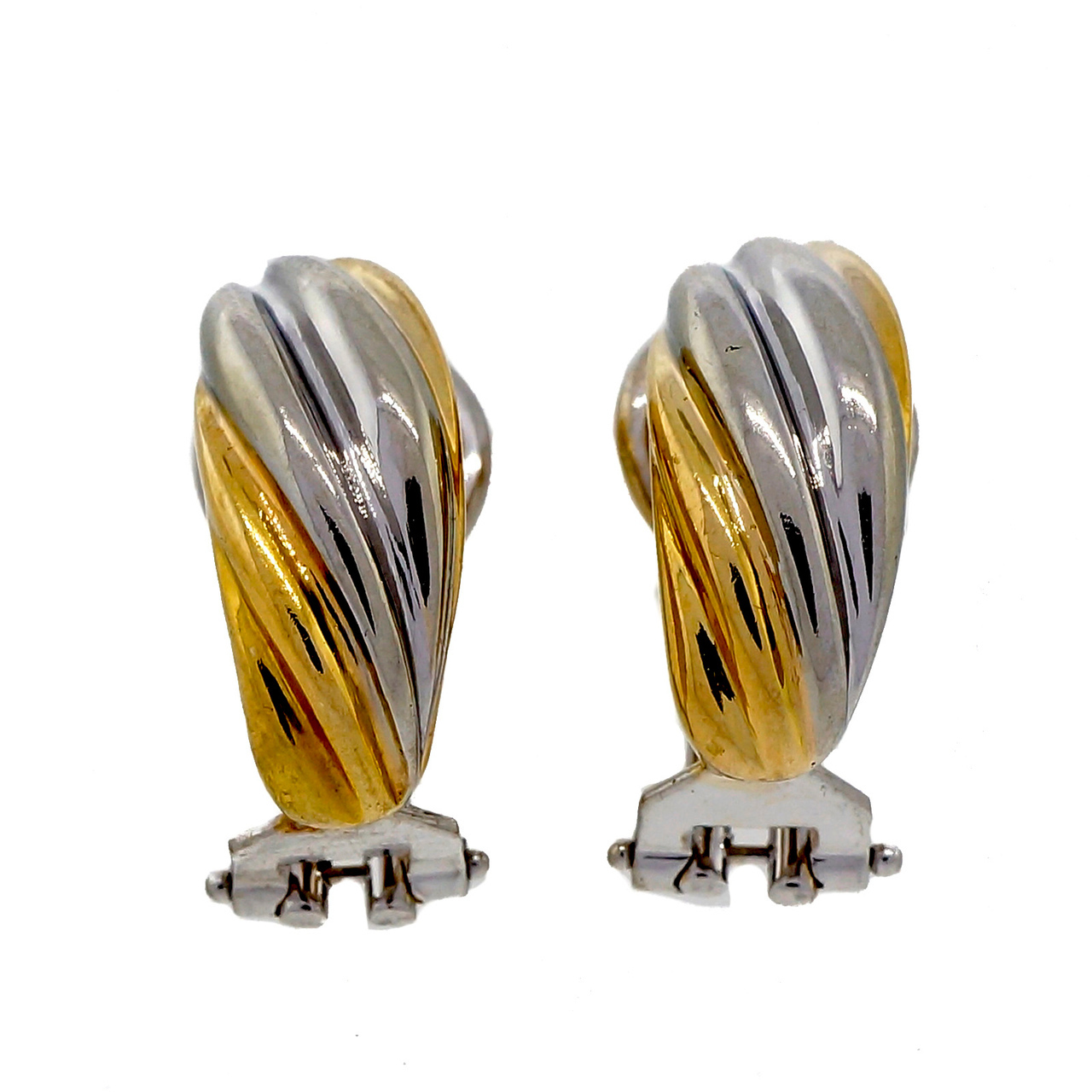 18K Yellow and White Gold Clip Post Twist Style Vintage Earrings