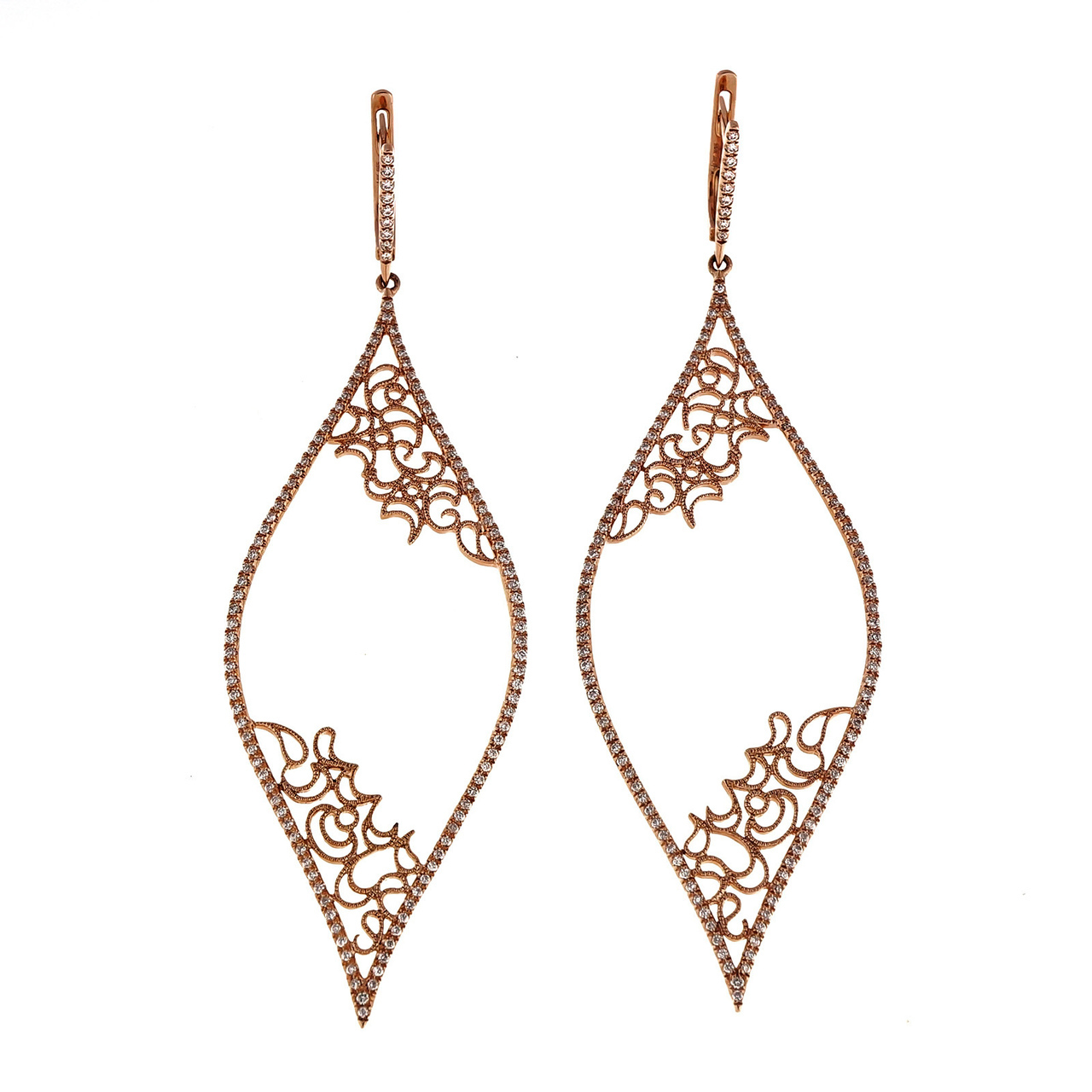14K Rose Gold  0.71ct Diamond Long Dangle Earrings