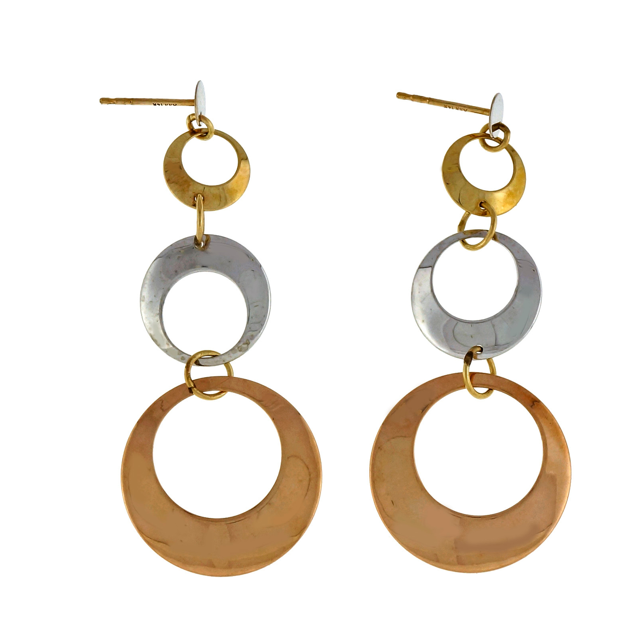 14K Yellow, White  Pink Gold Dangle Earrings 