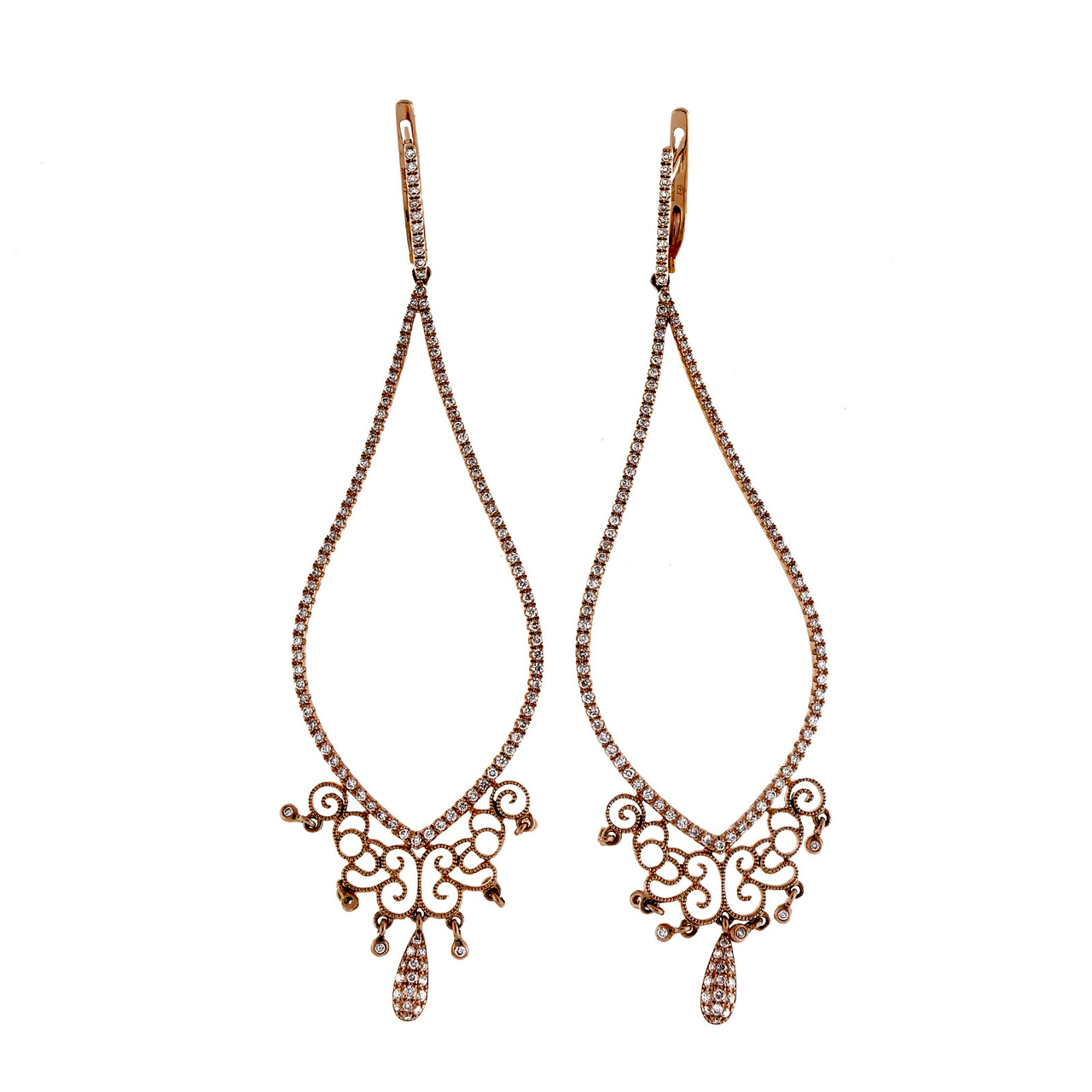 14K Rose Gold  0.85ct Diamond Rare Edition Long Dangle Earrings