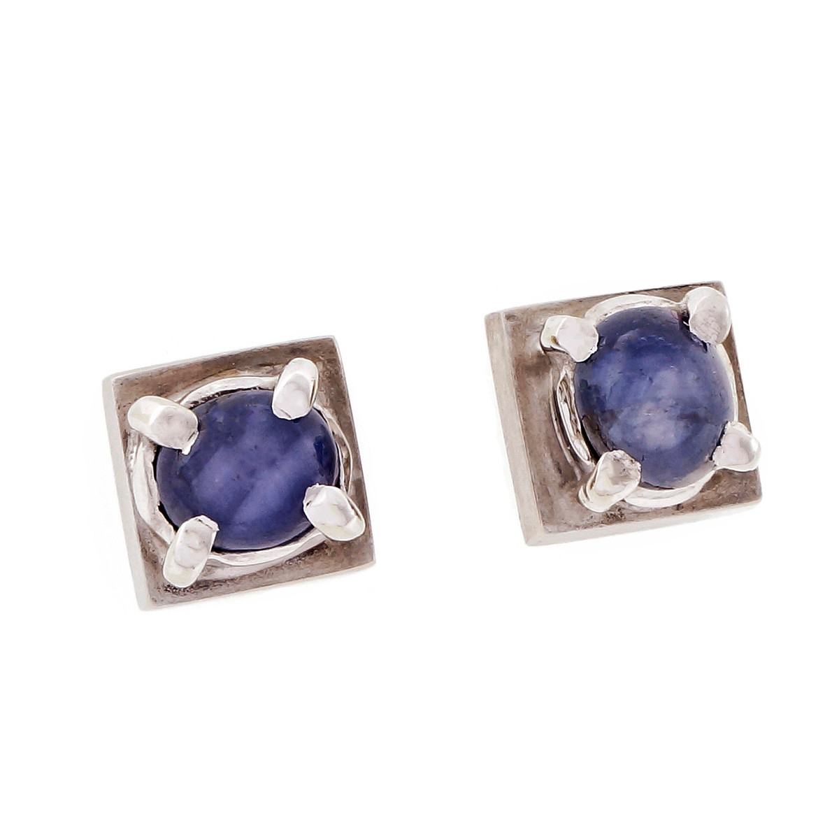 14K White Gold Sapphire Cube Design Star Earrings