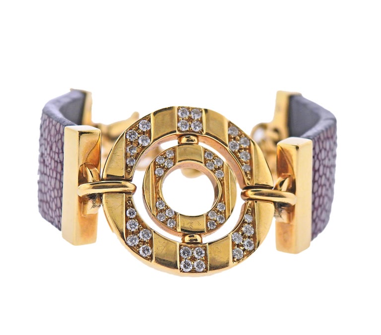 Bulgari Gold Diamond Leather Bracelet