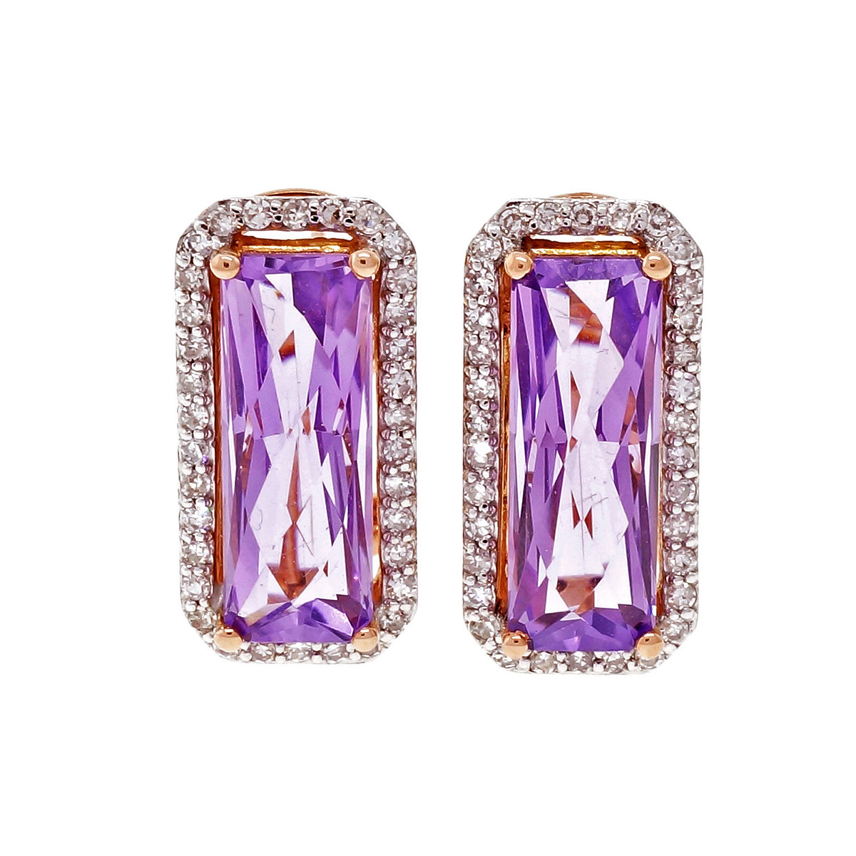14K Rose Gold Amethyst and Diamond Halo Earrings