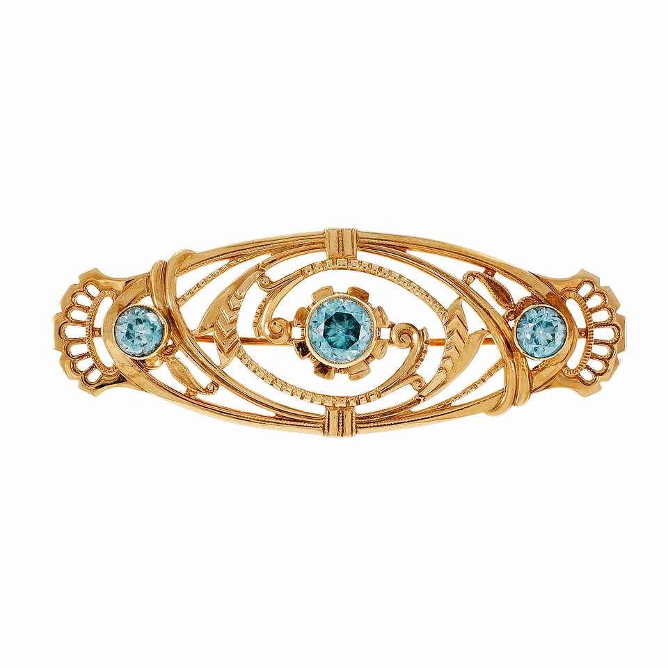 Vintage 1930 Pink Gold Blue Zircon Pin Open Work