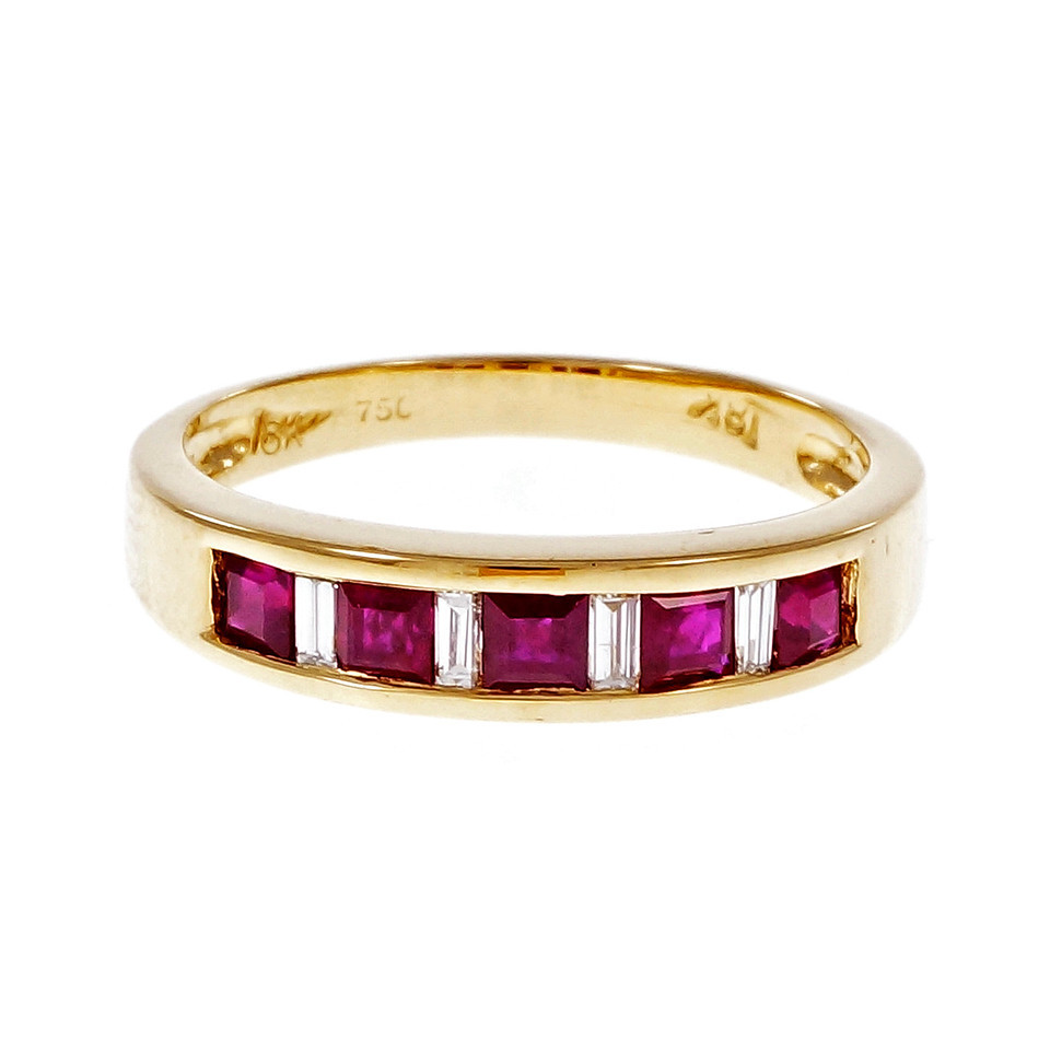 18K Yellow Gold 0.50ct Ruby  0.10ct Diamond Band Ring Size 6.75