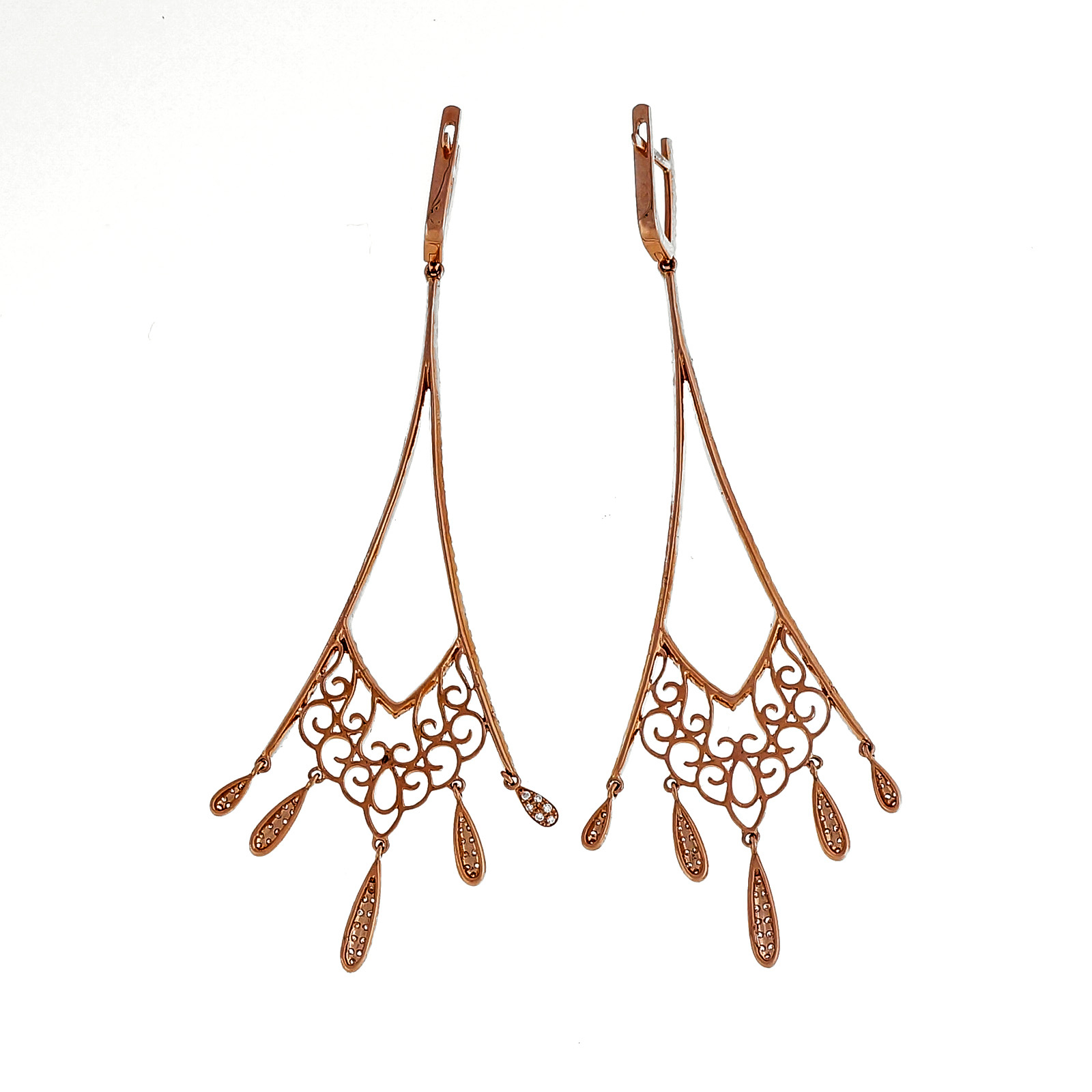 14K Rose Gold  1.14ct Diamond Rare Edition Long Dangle Earrings