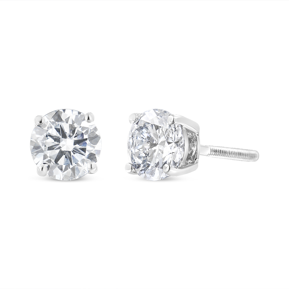 True 14K White Gold 2.00 Cttw Lab Grown Round Brilliant-Cut Diamond Classic 4-Prong Stud Earrings with Screw Backs (F-G color, VVS2-VS1 Clarity)