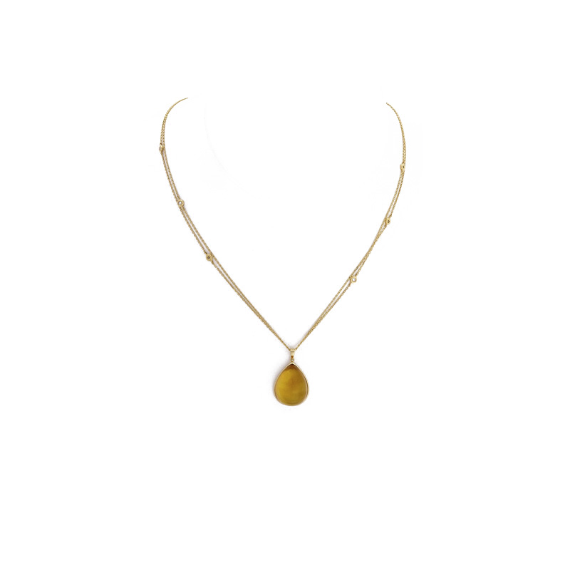18K Yellow Gold with Mother of Pearl, Citrine  0.13ct Diamond By The Yard Necklace