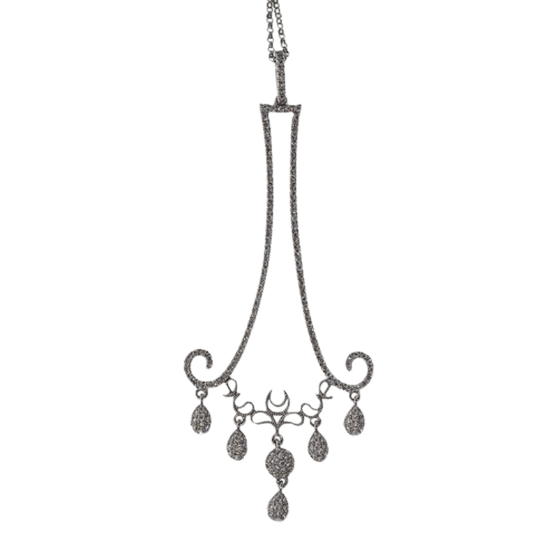 14K White Gold with 0.59ct Diamond Dangle Pendant Art Deco Necklace