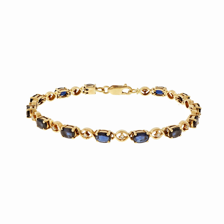 14K Yellow Gold with Sapphire  Diamond Tennis Bracelet 
