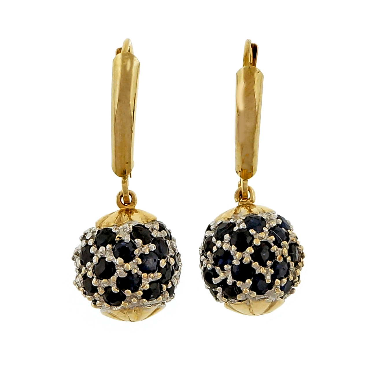 14K Yellow and White Gold with 3.00ct Sapphire Ball Dangle Earrings