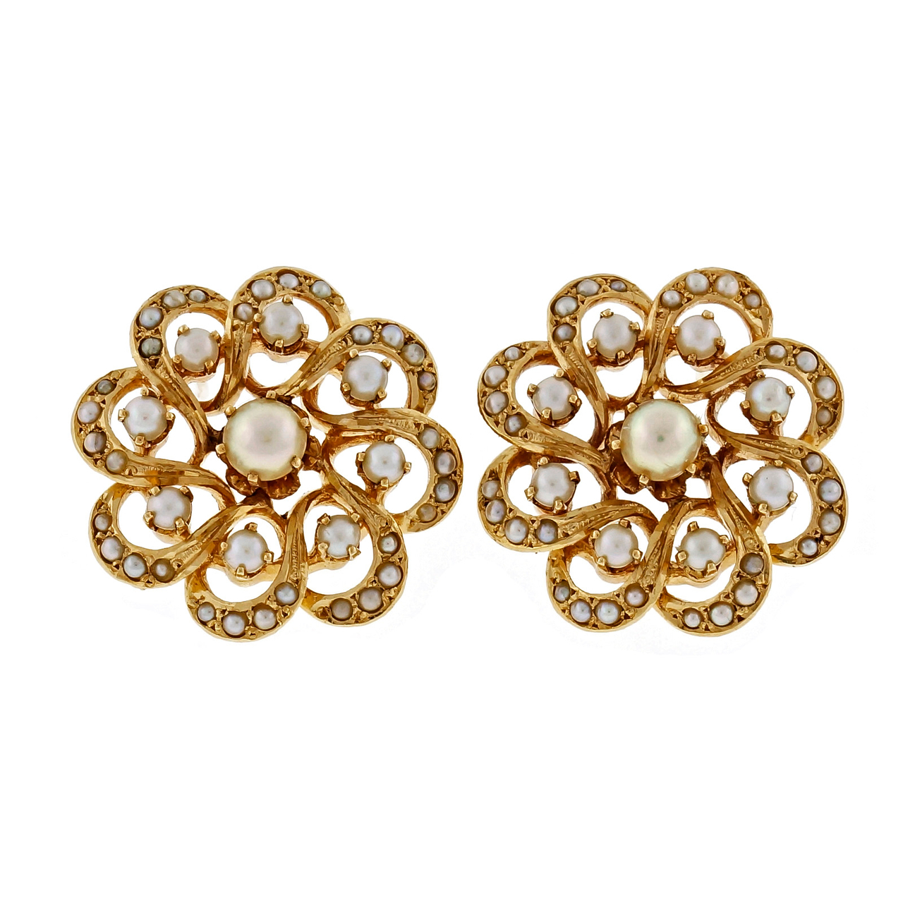 Hammerman Brothers 14K Yellow Gold  Pearl Circle Cluster Earrings