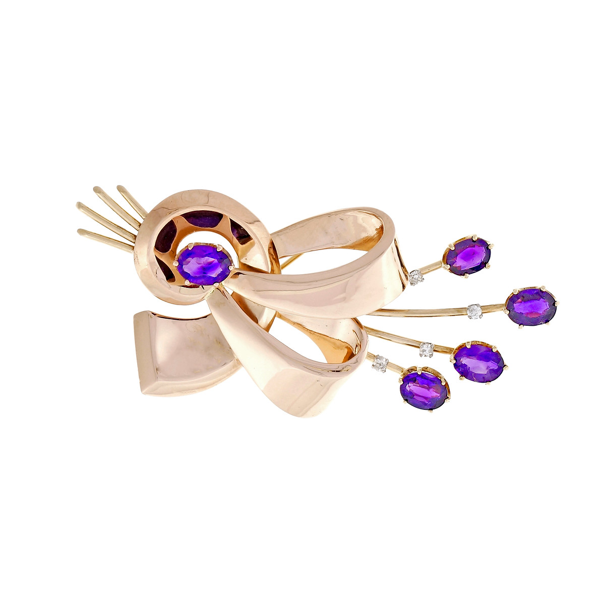 Vintage 1940 – 1950 Amethyst Pin Swirl Retro Design 14k Rose Gold