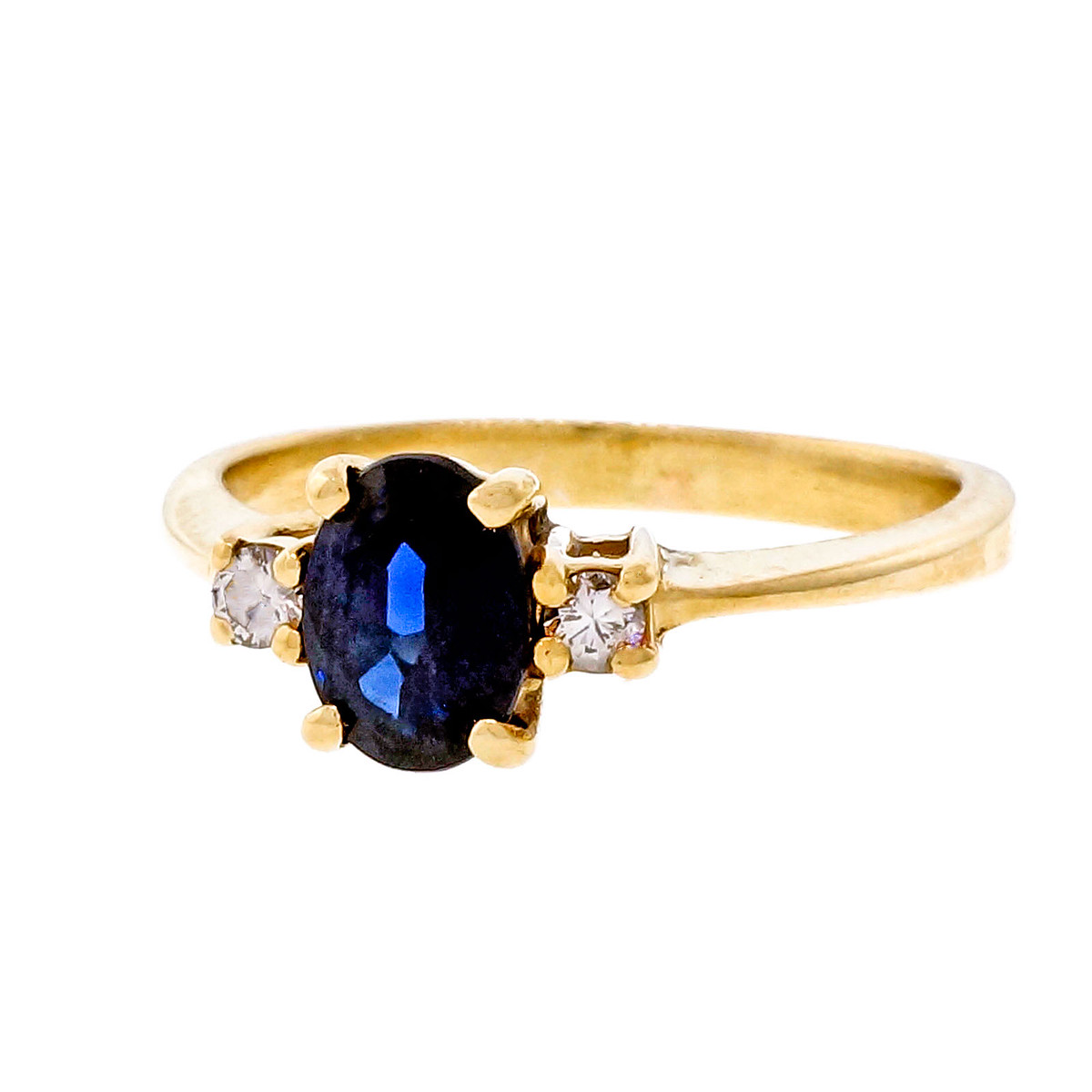 14K Yellow Gold with 0.98ct Sapphire  0.06ct Diamond Ring Size 7.5