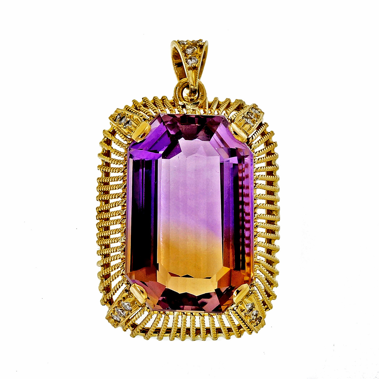 18K Yellow Gold with 25.00ct Ametrine  Diamond Pendant