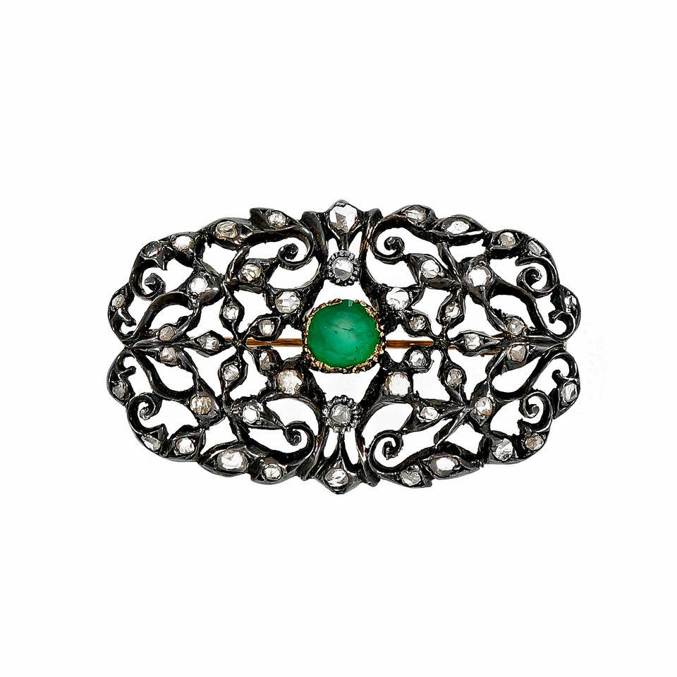 SB Fox Crab Pin Onyx 3-D 18k Gold Diamond