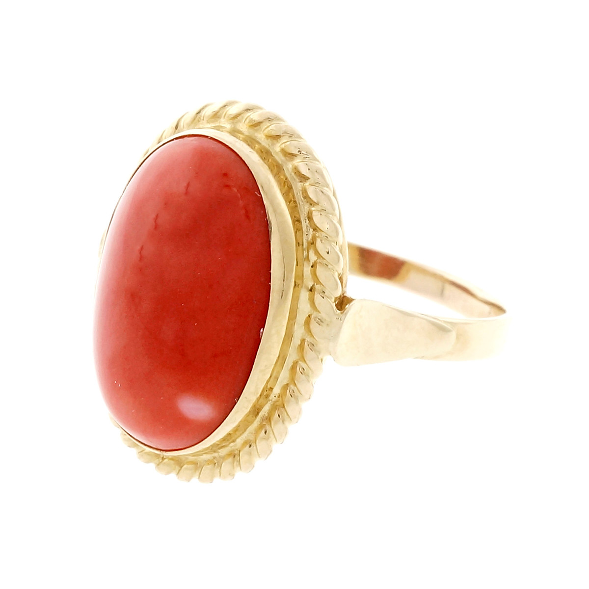 Vintage 18K  14K Yellow Gold Red Orange Coral Ring Size 6
