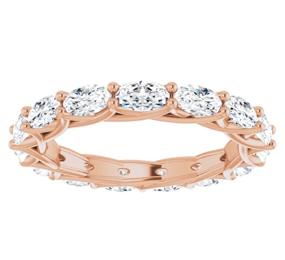 3 CARAT OVAL-CUT DIAMOND ETERNITY RING ROSE GOLD 20 POINTER G COLOR VS1 CLARITY SHARED PRONG BAND BY MIKE NEKTA NYC SIZE 4-9