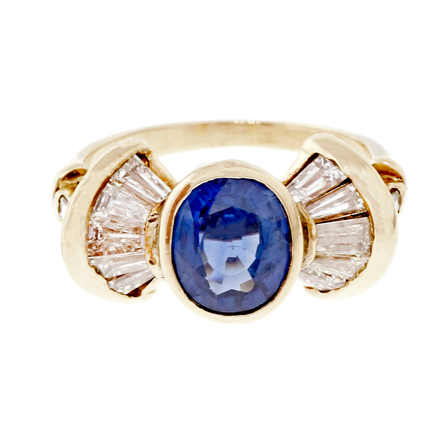 14K Yellow Gold with 1.70ct Sapphire  0.50ct Diamond Ring Size 6.5
