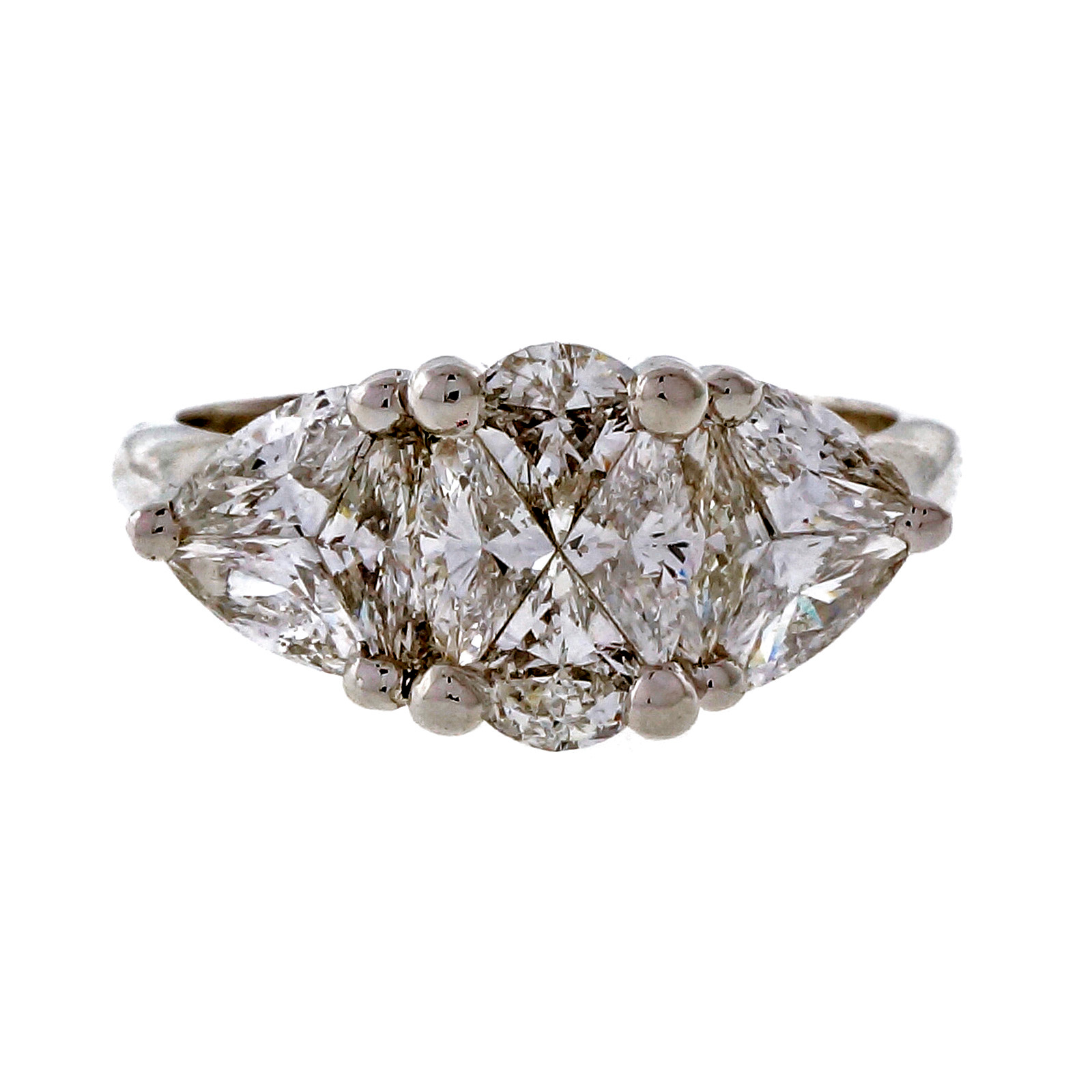 Estate Custom Cut 3 Stone 1.20ct 14k White Gold Diamond Ring Oval Trilliant Shape 