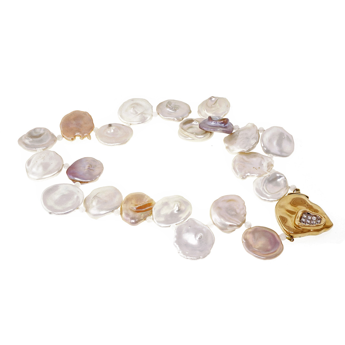 18K Yellow Gold with Pearl, Moonstone  0.90ct Diamond Necklace
