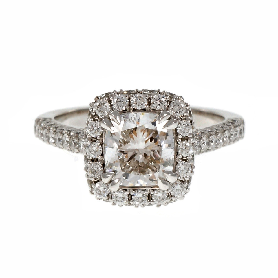 Platinum Cushion Cut Diamond Halo Engagement Ring Size 6.5