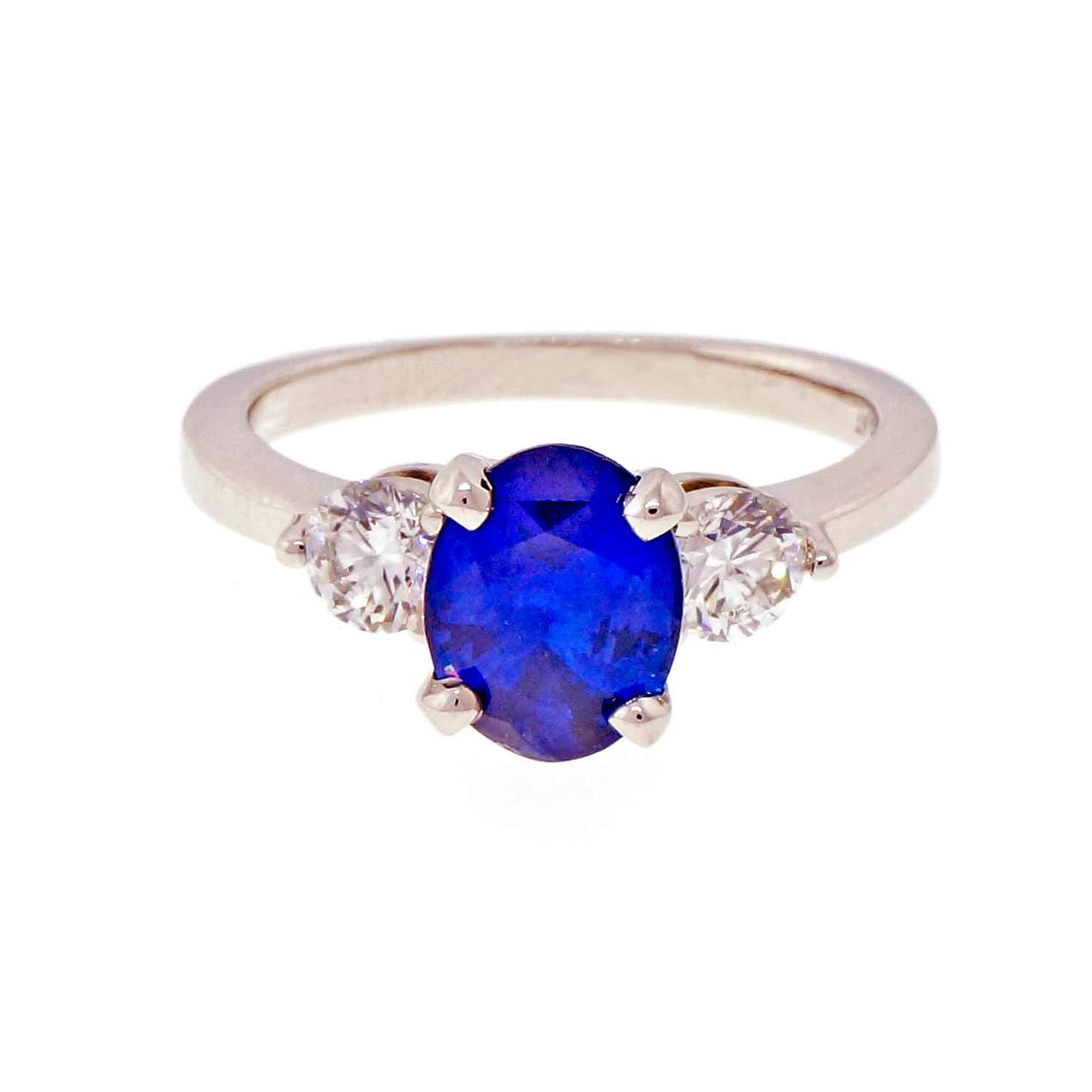 18K White Gold Bright Blue 1.71ct Sapphire  Diamond Ring Size 6.5