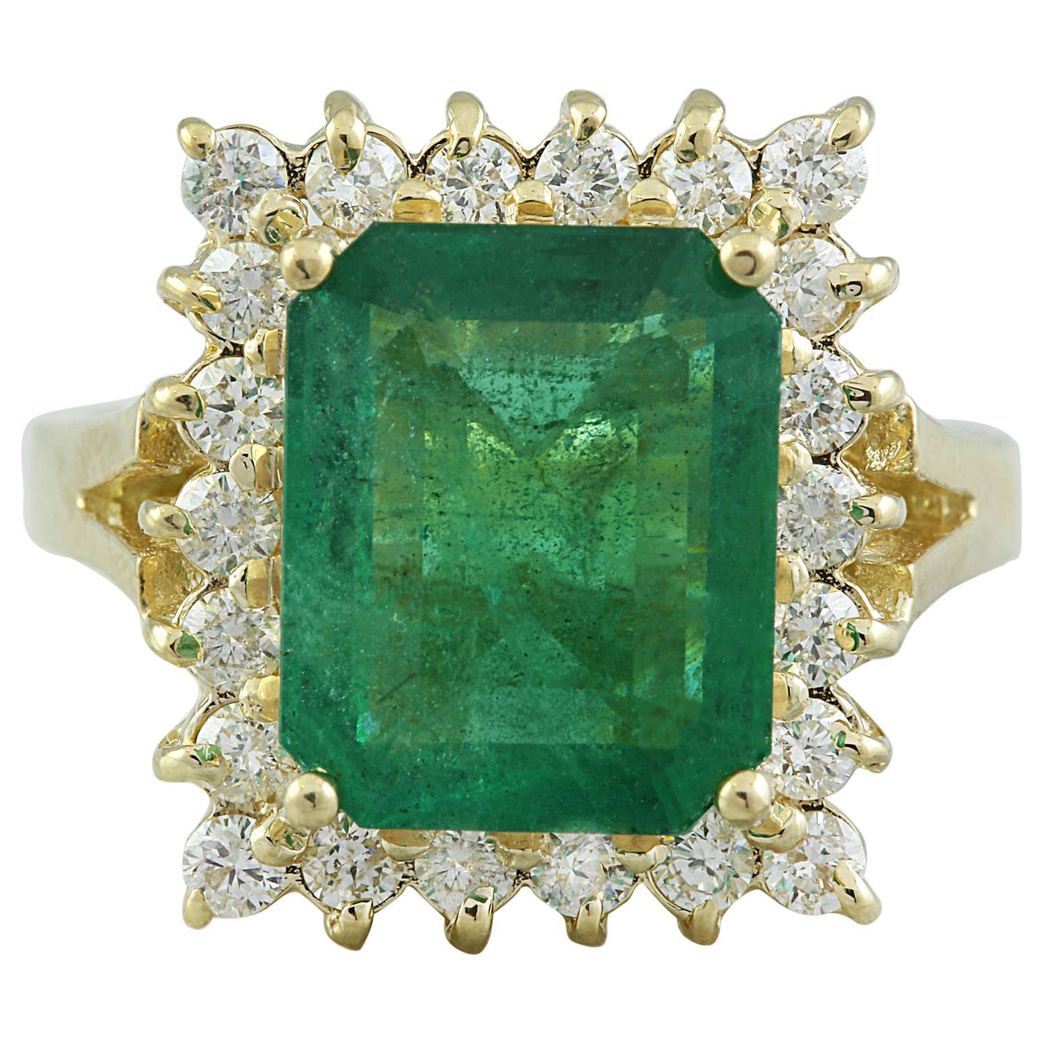 5.16 Carat Emerald 14K Yellow Gold Diamond Ring