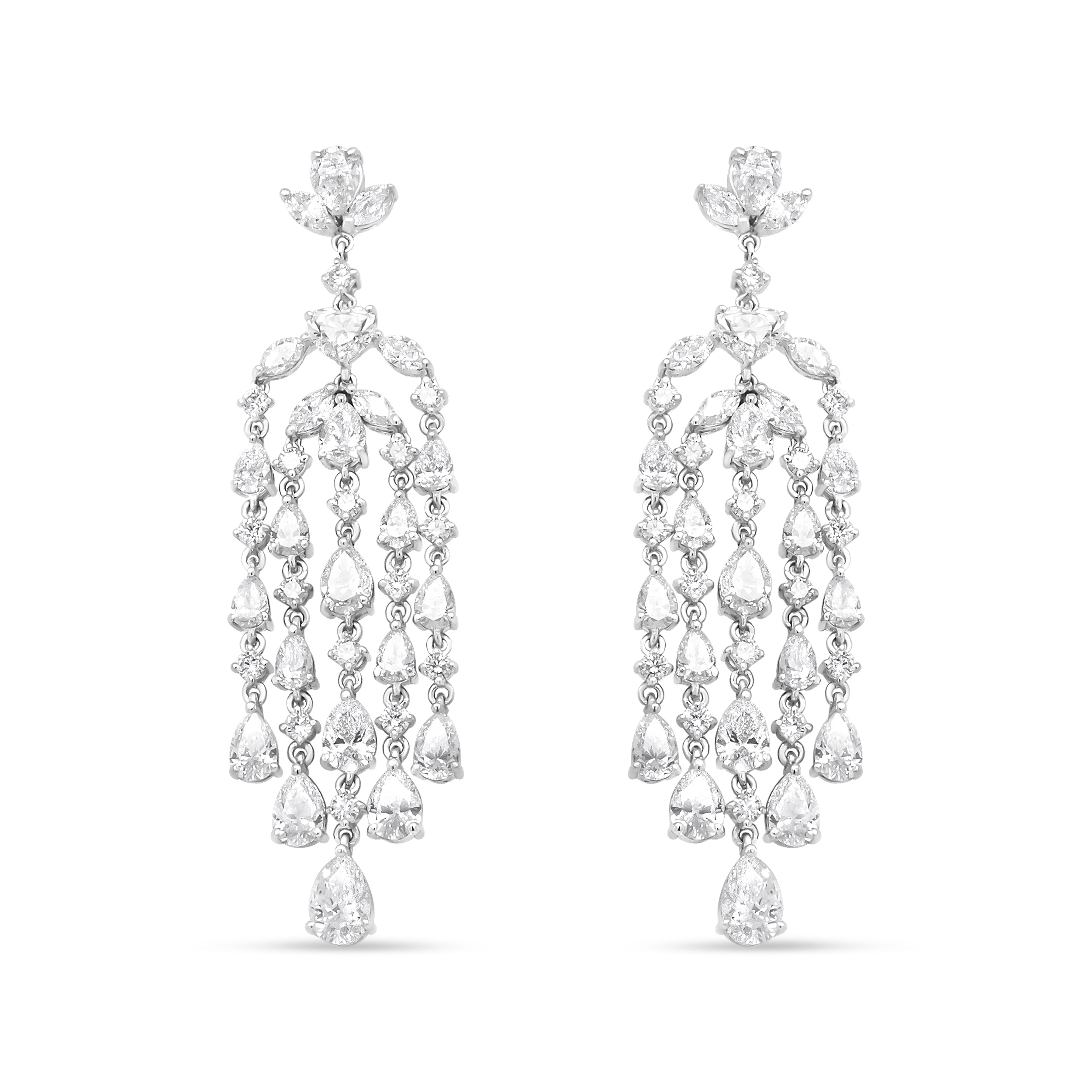 18K White Gold 11 1/8 Cttw Fancy Mixed Diamond Waterfall Chandelier Dangle Drop Earrings (VS1-VS2 Clarity, G-H Color)