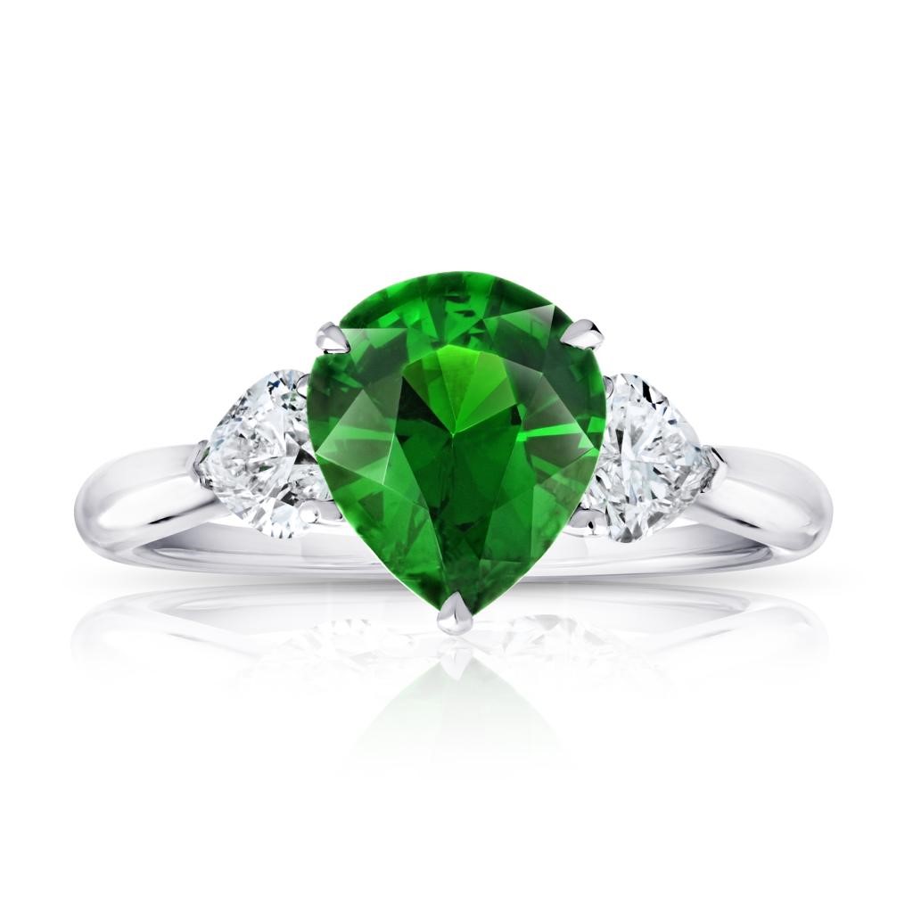 David Gross Pear Shape Green Tsavorite and Diamond Ring