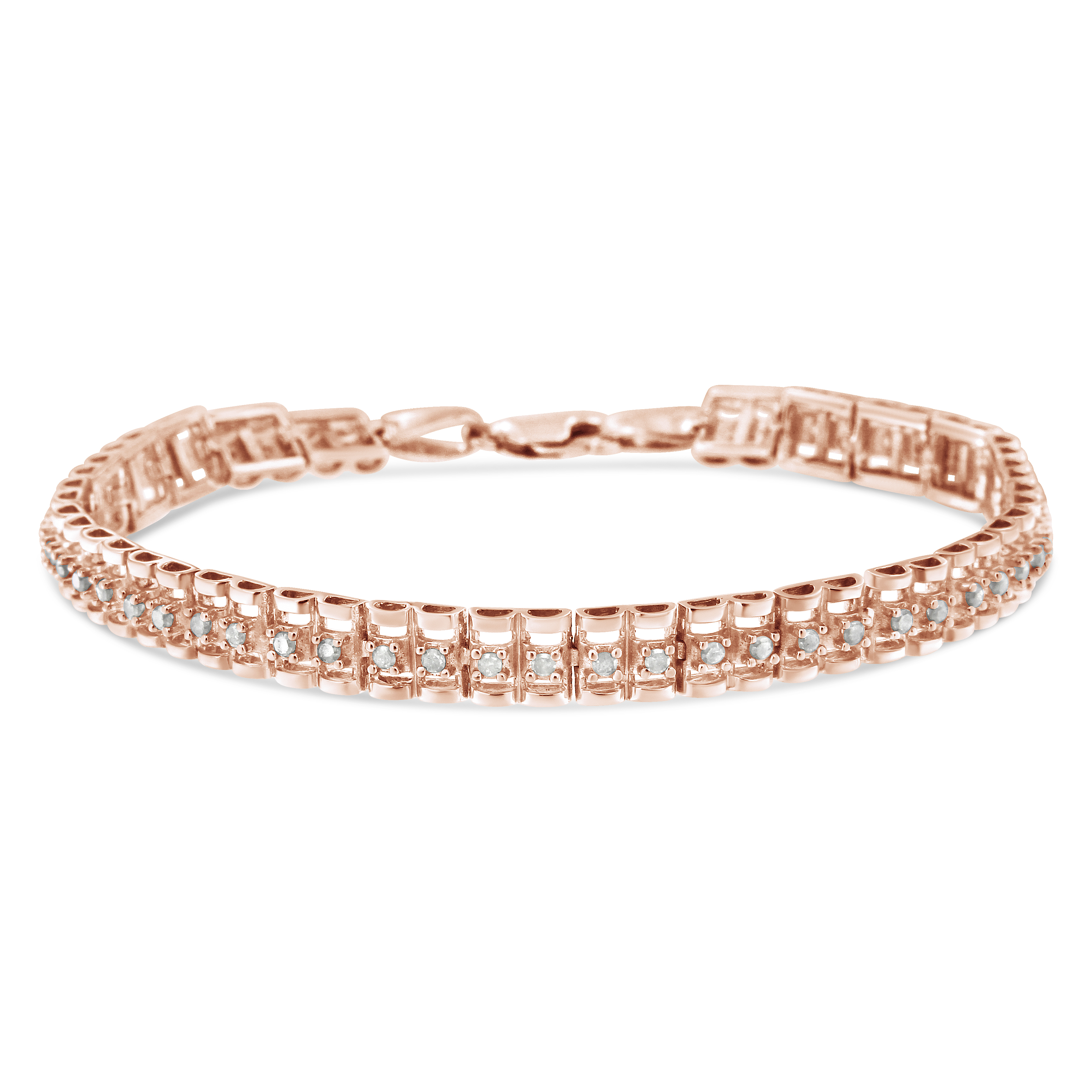 True 10K Rose Gold Plated .925 Sterling Silver 2.0ct TDW Diamond Double-Link 7" Tennis Bracelet (I-J Color, I3 claritys
)