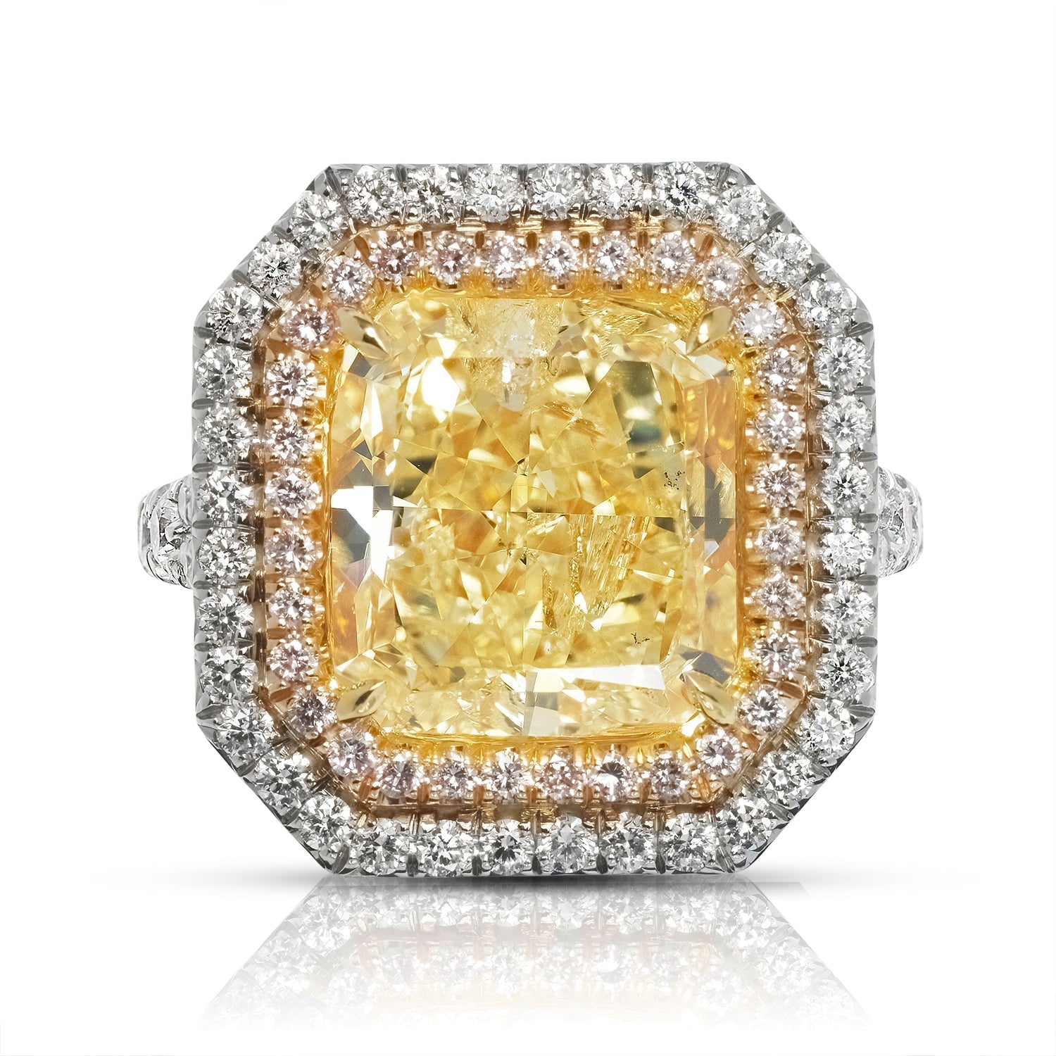 9 CARAT RADIANT CUT NATURAL FANCY INTENSE YELLOW COLOR DIAMOND ENGAGEMENT RING PLATINUM  18KW GIA CERTIFIED 7 CT FIY NATURAL BY MIKE NEKTA