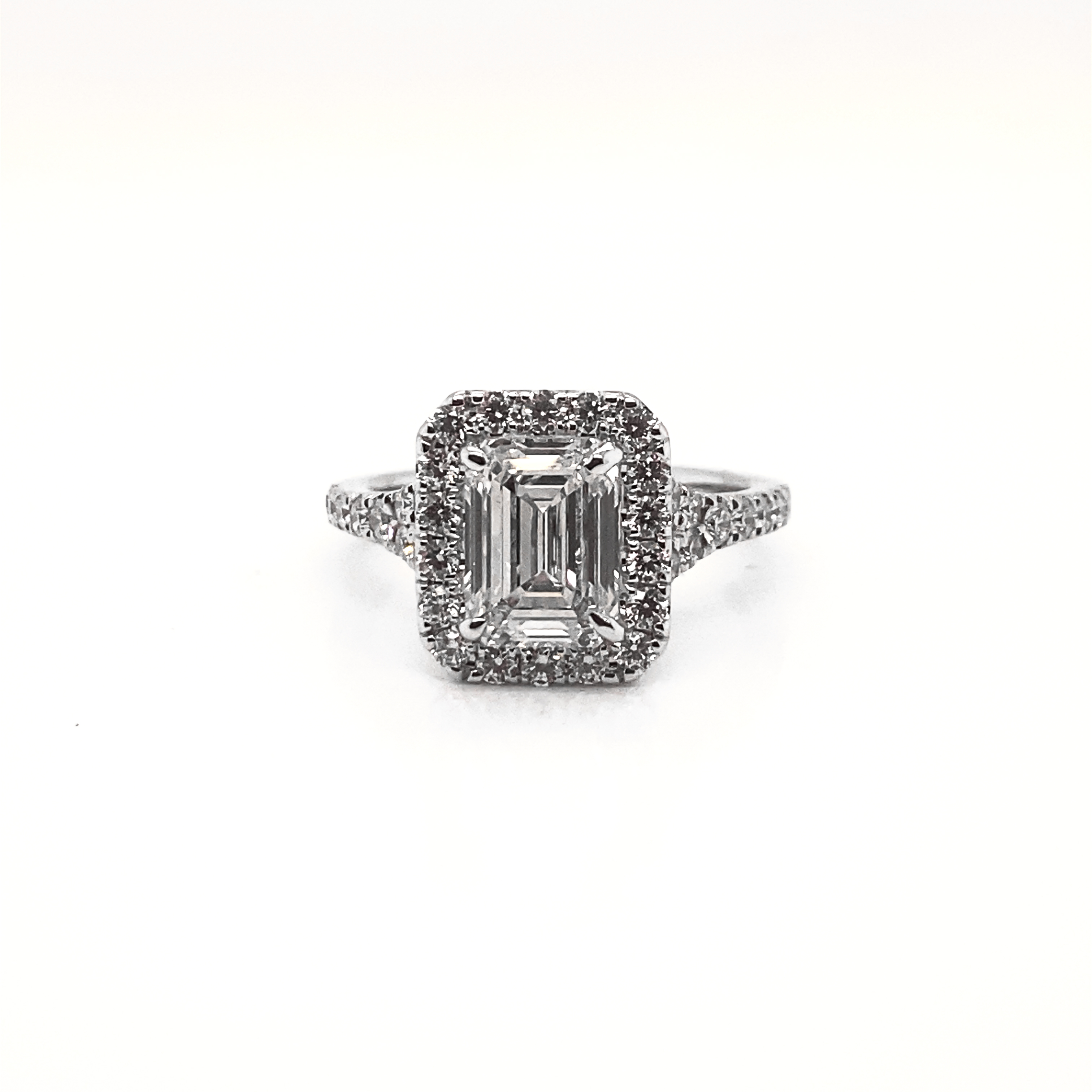 4 Carat Emerald Cut Lab Grown Diamond Engagement Halo Ring IGI Certified