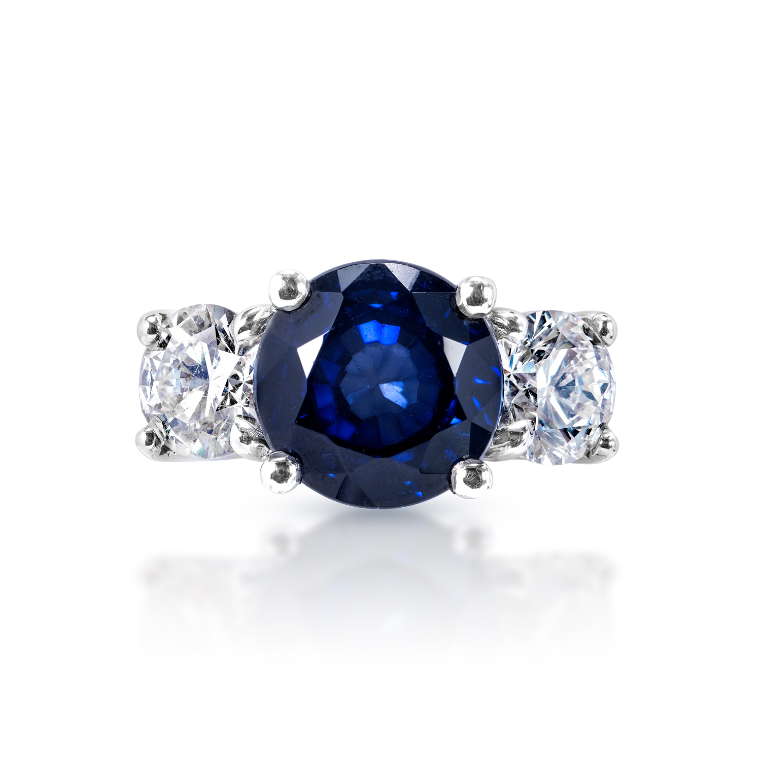 Adaline  Carat Round Brilliant Blue Sapphire Ring in 18 Karat White Gold