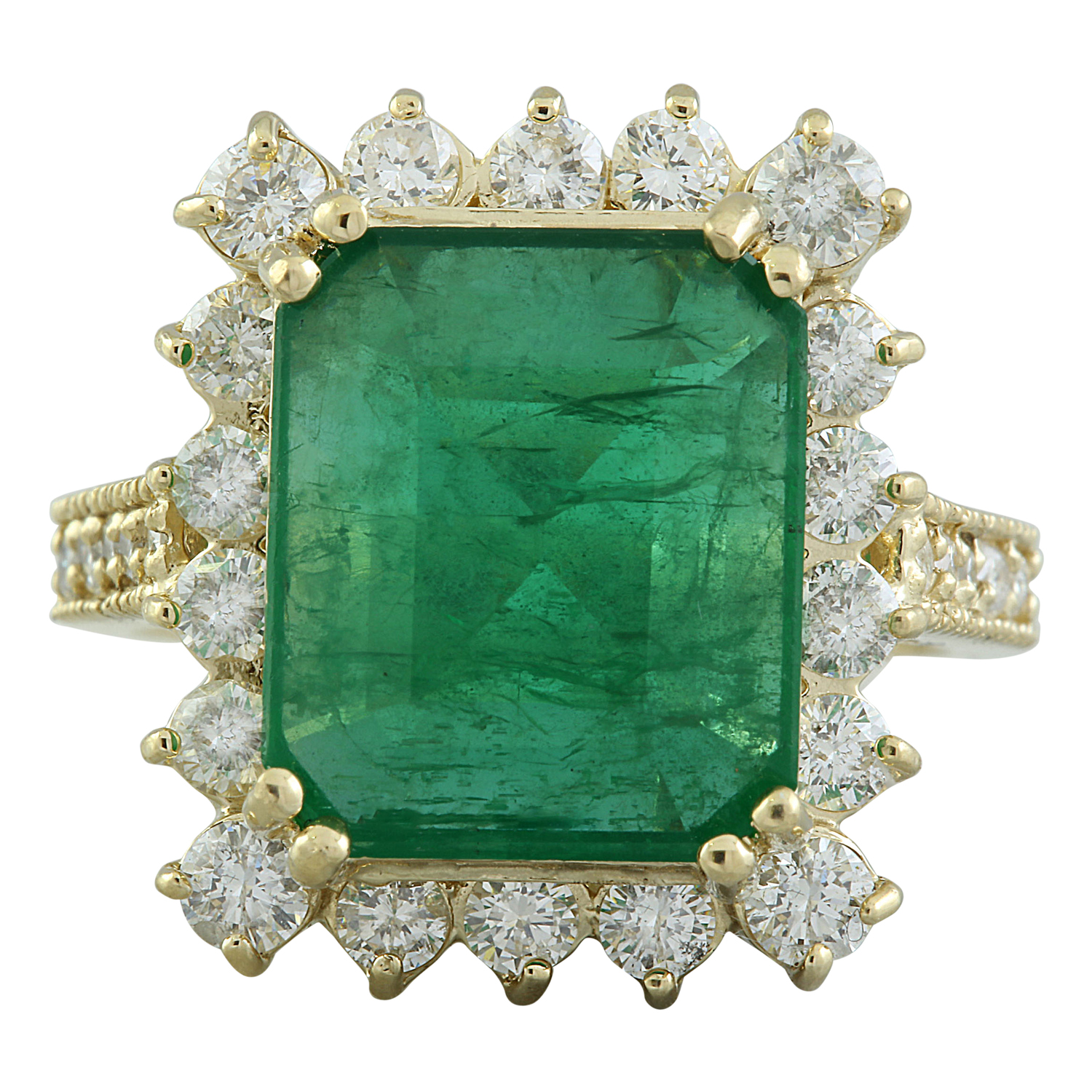 6.91 Carat Emerald 14K Yellow Gold Diamond Ring