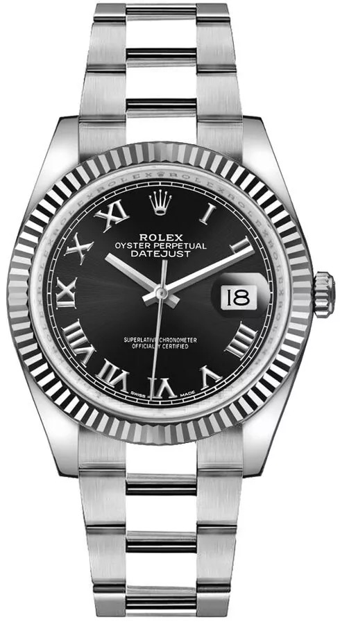 Rolex Datejust 36mm White Gold Bezel Roman Numeral Black Dial Watch
