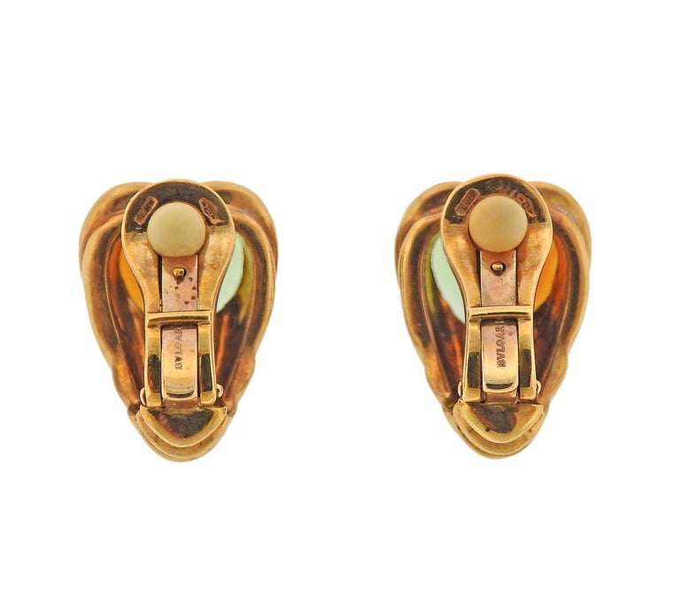 Bulgari Peridot Citrine Heart Gold Earrings
