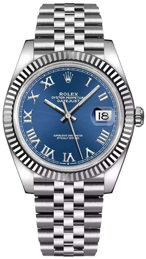 Rolex Datejust Blue Dial Self-Winding White Gold Bezel Jubilee Band Mens Watch