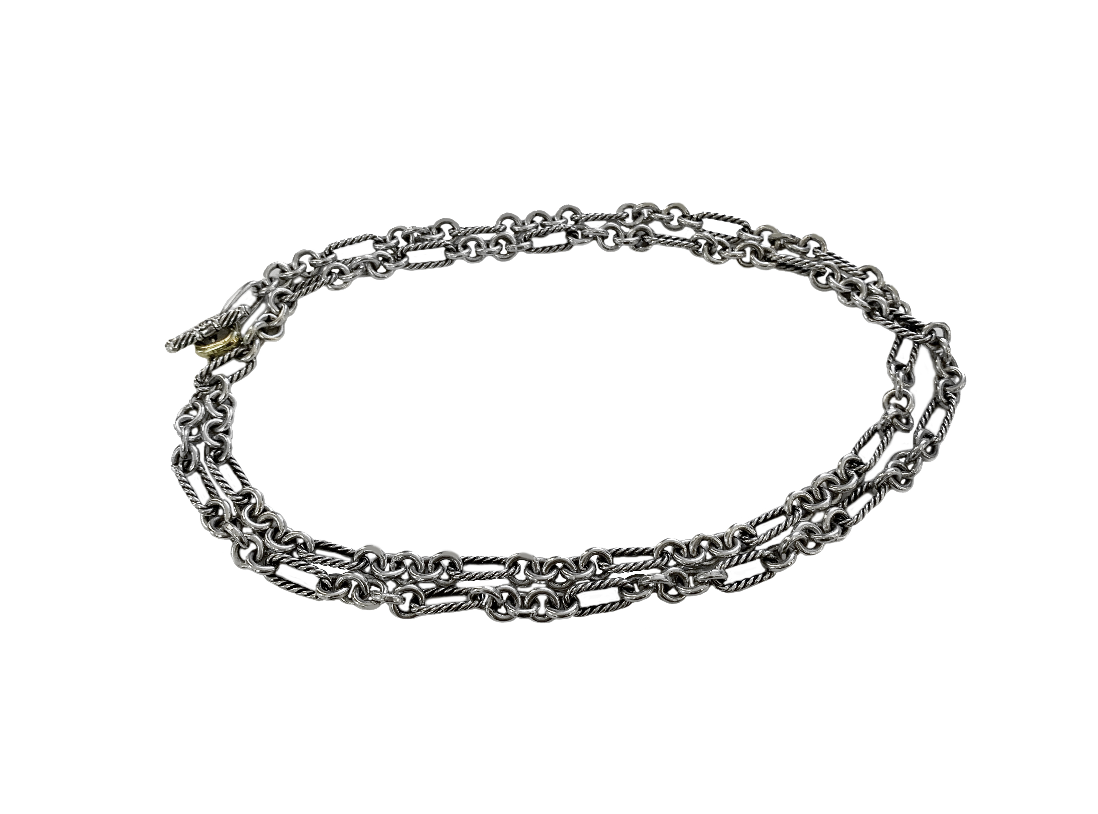 David Yurman 18k Gold 925 Sterling Silver Figaro Chain Link Toggle Necklace