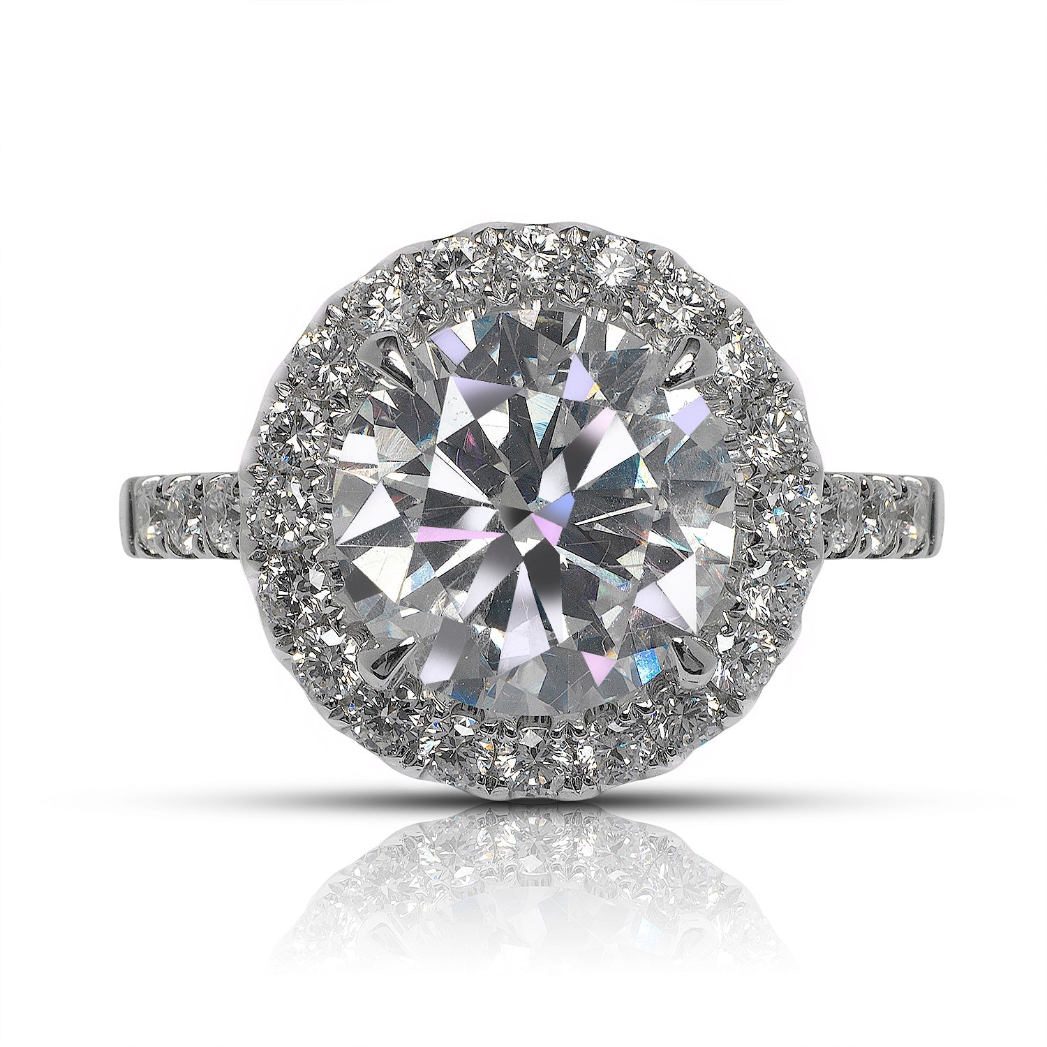 5 CARAT ROUND CUT E COLOR VS2 CLARITY HALO DIAMOND ENGAGEMENT RING 18K WHITE GOLD CERTIFIED 4 CT E VS2 BY MIKE NEKTA