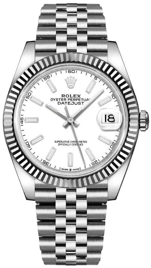Rolex Datejust 41 Mens White Baton Index Dial Automatic Luxury Watch