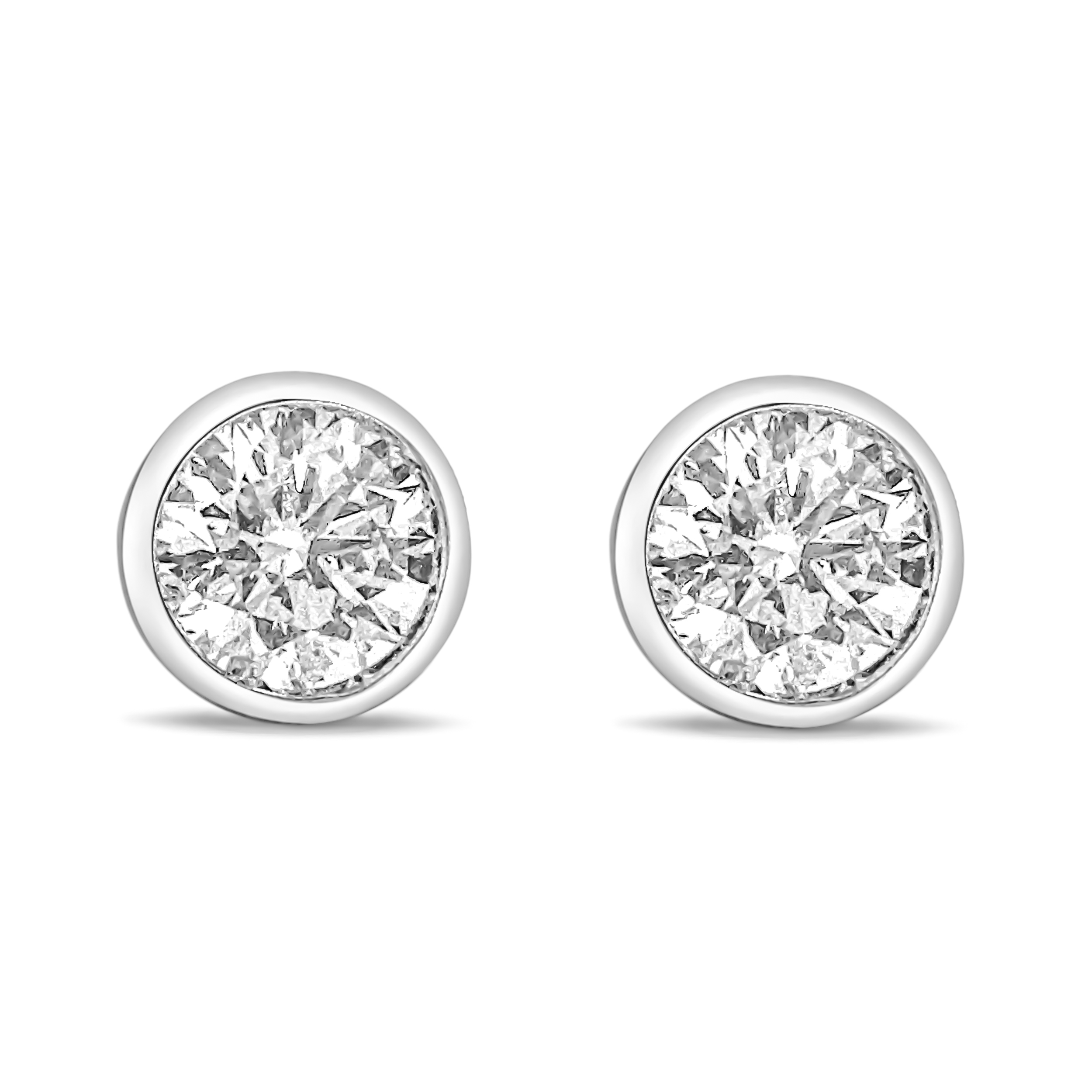 True 14K White Gold 1.0 Cttw Lab-Grown Diamond Screw-Back Classic Bezel Solitaire Stud Earrings (G-H Color, VS2-SI1 Clarity)