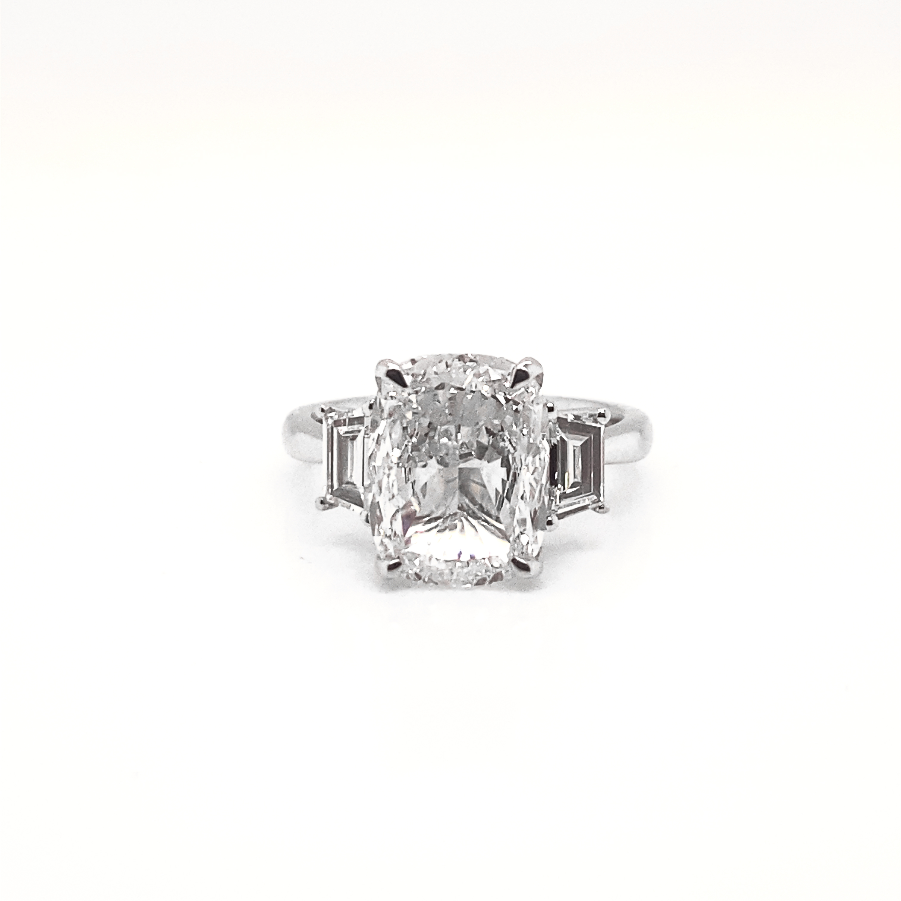 4 Carat Cushion Cut Lab Grown Diamond Engagement Ring Three Stone IGI Certified