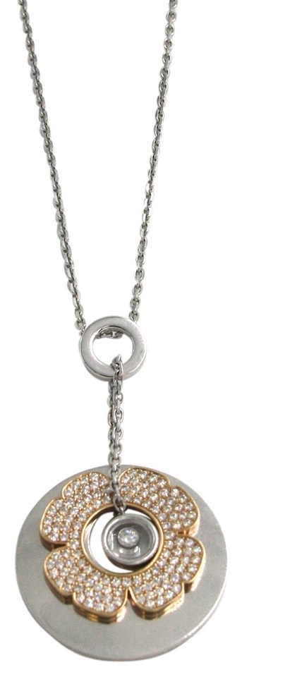 Chopard Happy 18K White  Rose Gold 0.72 Ct Diamond Clover Necklace