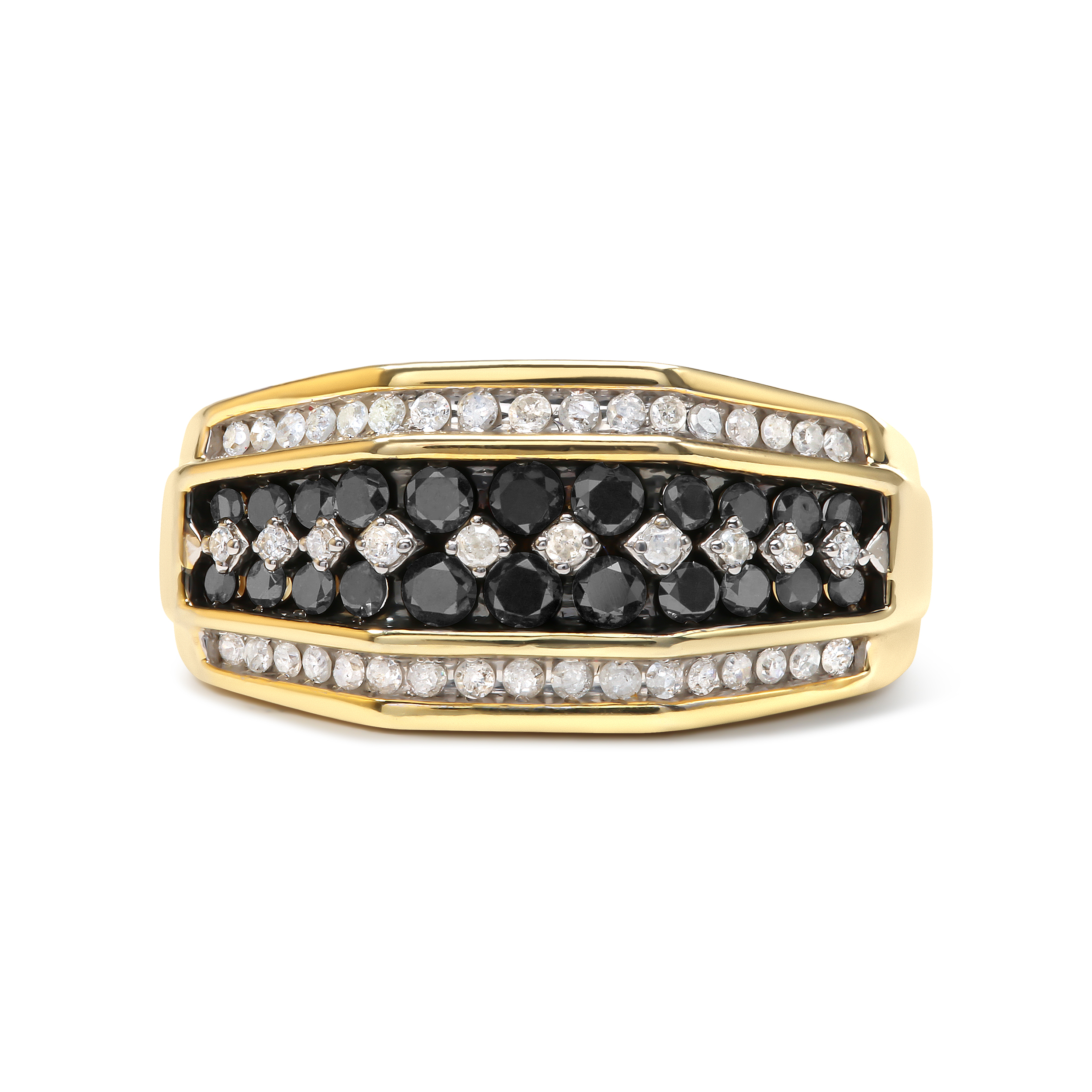 Men's 14K Yellow Gold Plated .925 Sterling Silver 1 1/2 Cttw White and Black Treated Diamond Cluster Ring (Black / I-J Color, I2-I3 Clarity) - Size 10
