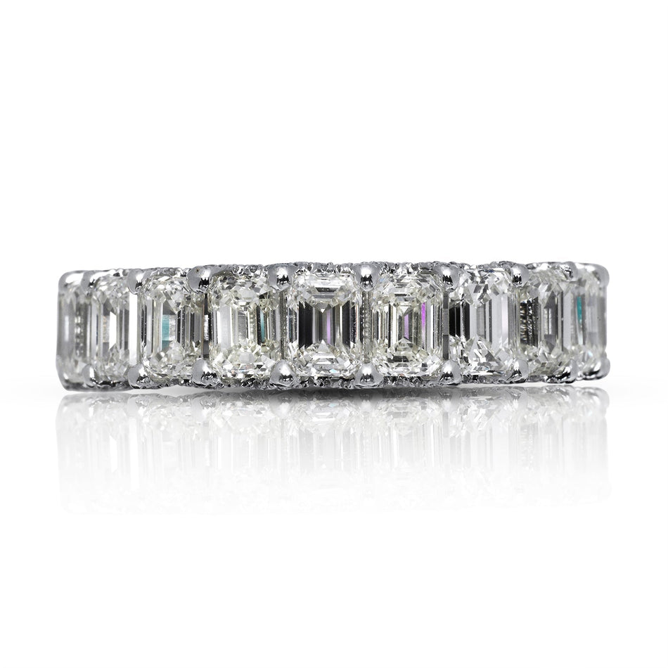 7 CARAT EMERALD CUT DIAMOND ETERNITY BAND IN 14K WHITE GOLD MICRO PAVE PRONG 30 POINTER BY MIKE NEKTA