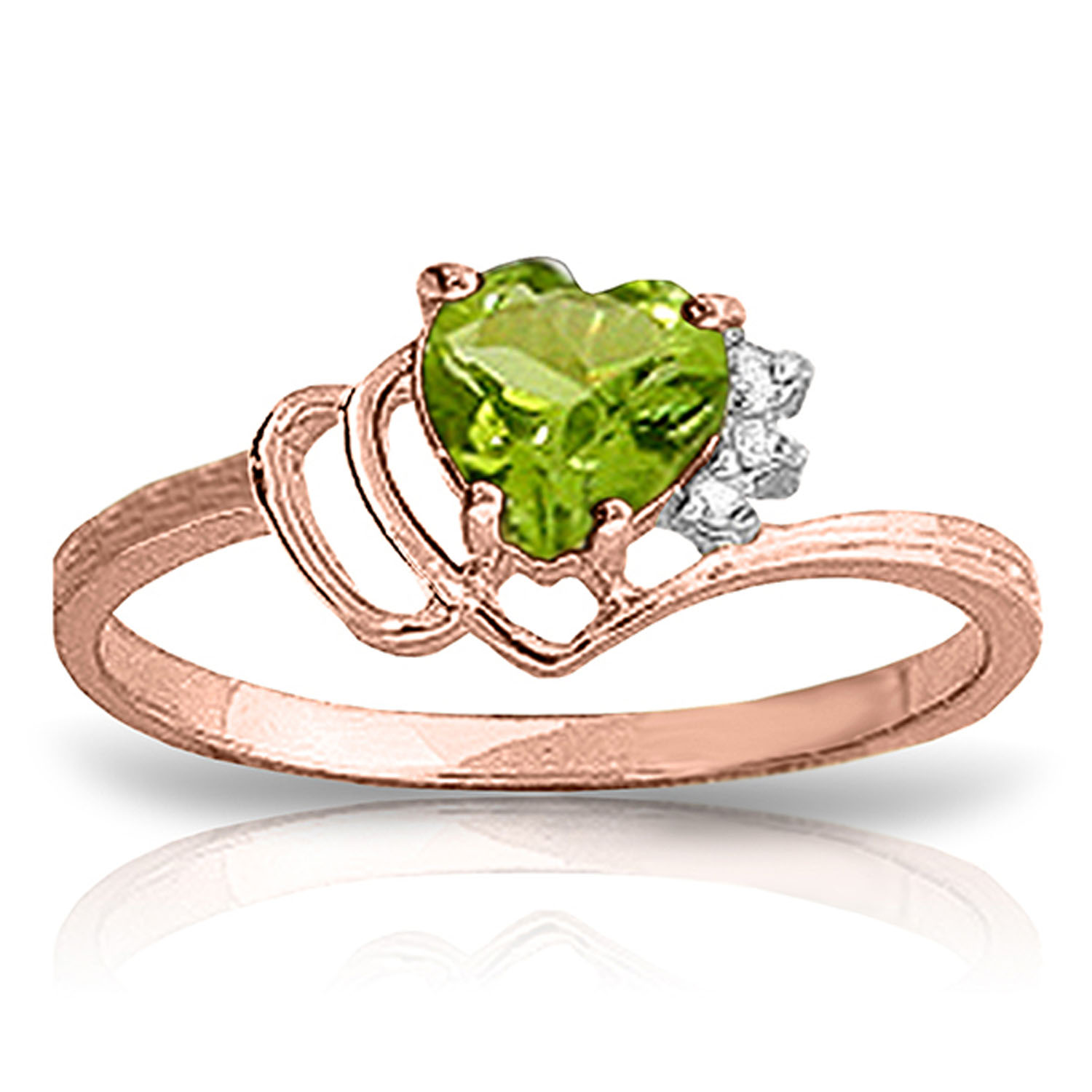 0.97 CTW 14K Solid Rose Gold Ring Natural Diamond Peridot