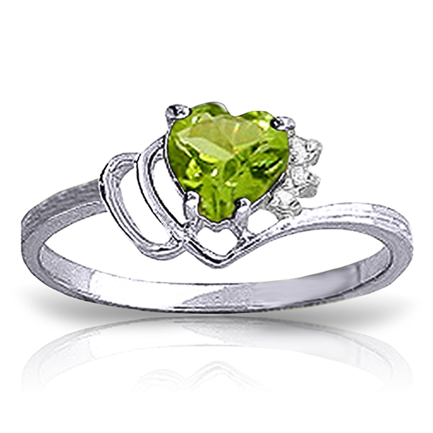 0.97 CTW 14K Solid White Gold Ring Natural Diamond Peridot