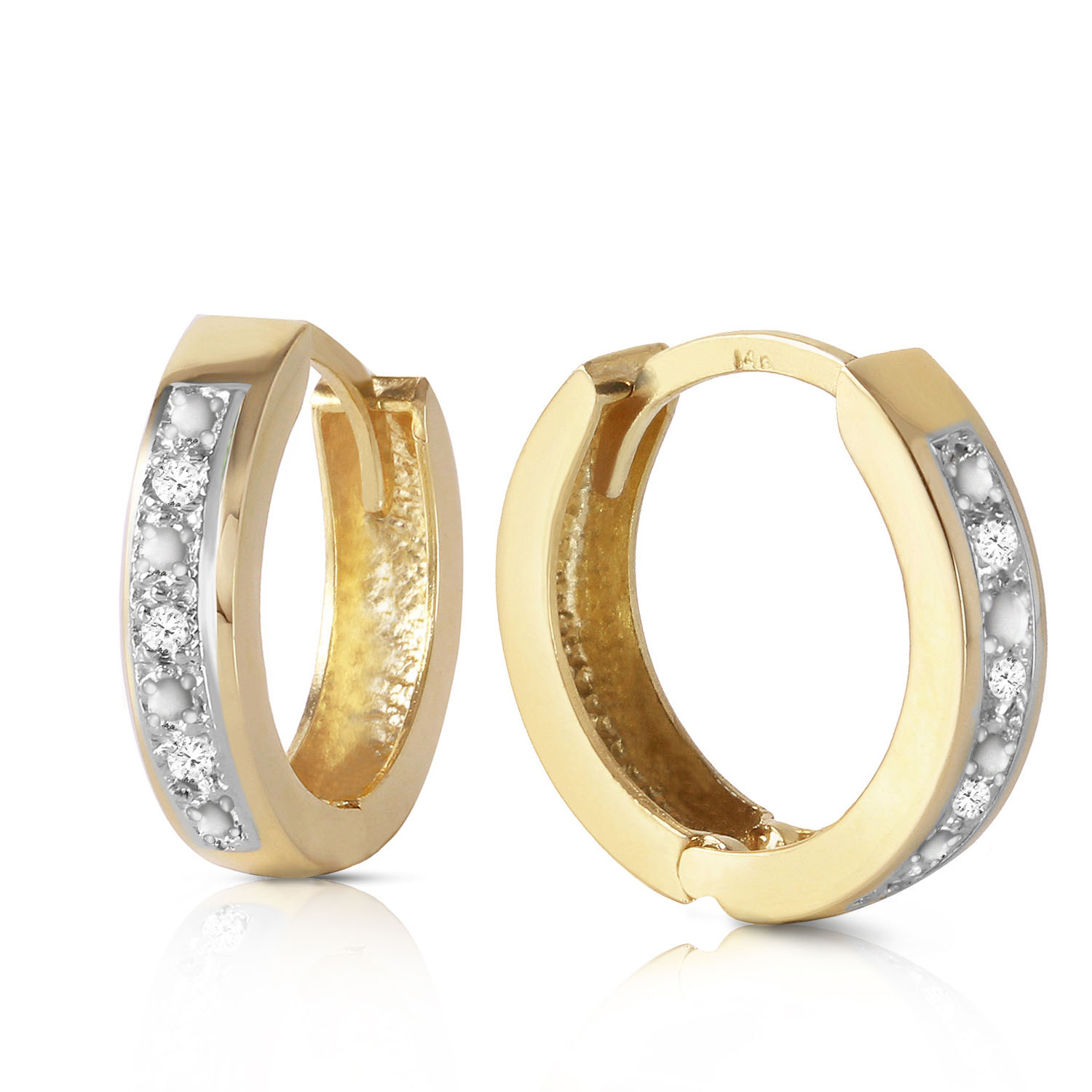 0.04 CTW 14K Solid Gold Hoop Huggie Earrings Diamond